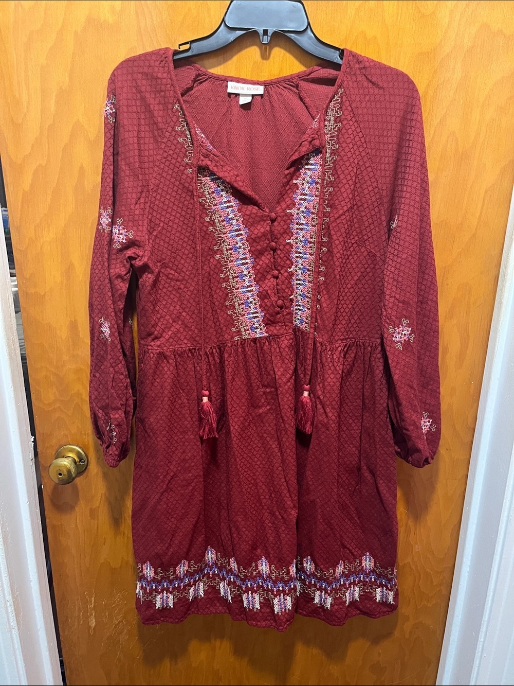 Knox Rose Deep Wine Embroidered Peasant Dress